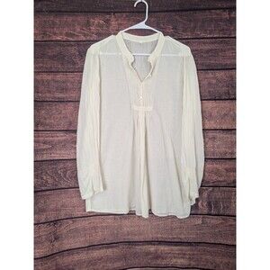 Women's Split Neck Cream Pleated Pintuck Tunic Sheer Blouse Top Size Small